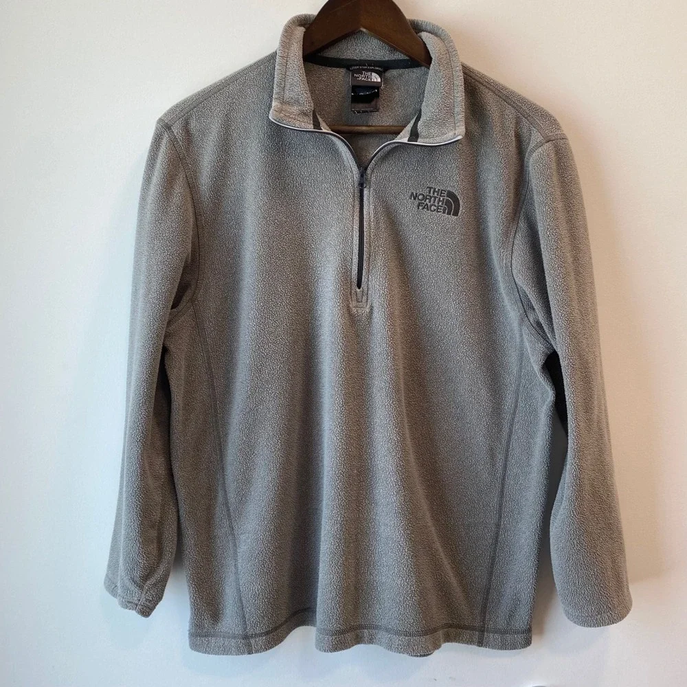 The North Face Fleece Pullover Mens M Grey TKA 100 Quarter Zip Jacket Hiking